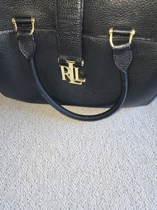 Ralph Lauren Handbags - Ralph Lauren Black Pebbled Leather Satchel with Gold RL Logo